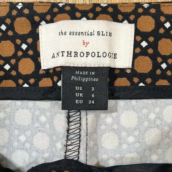 Anthropologie Essential Slim Trouser Pant Brown Motif Women's Size 2 Like New - Picture 10 of 15
